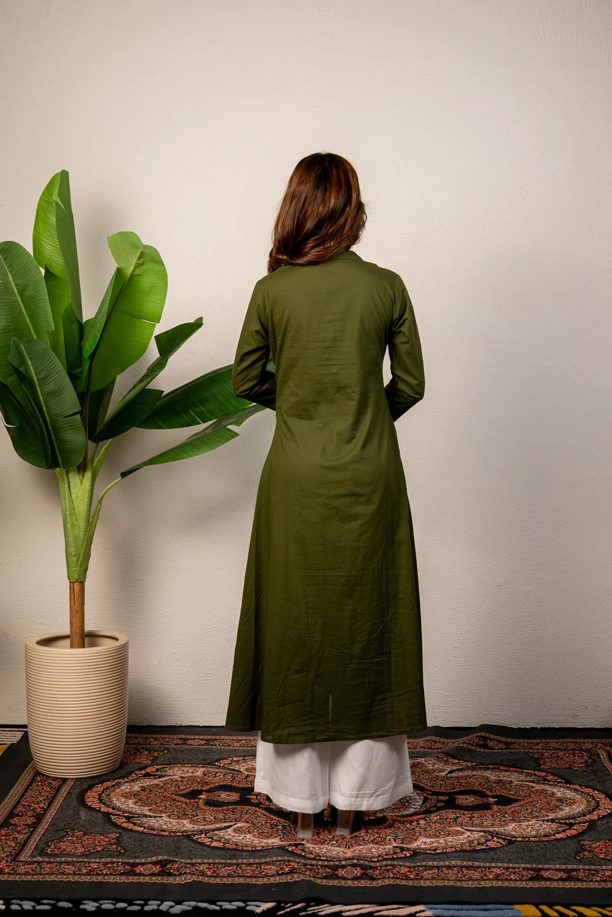 Olive Green A-Line Cotton Kurti, view 3