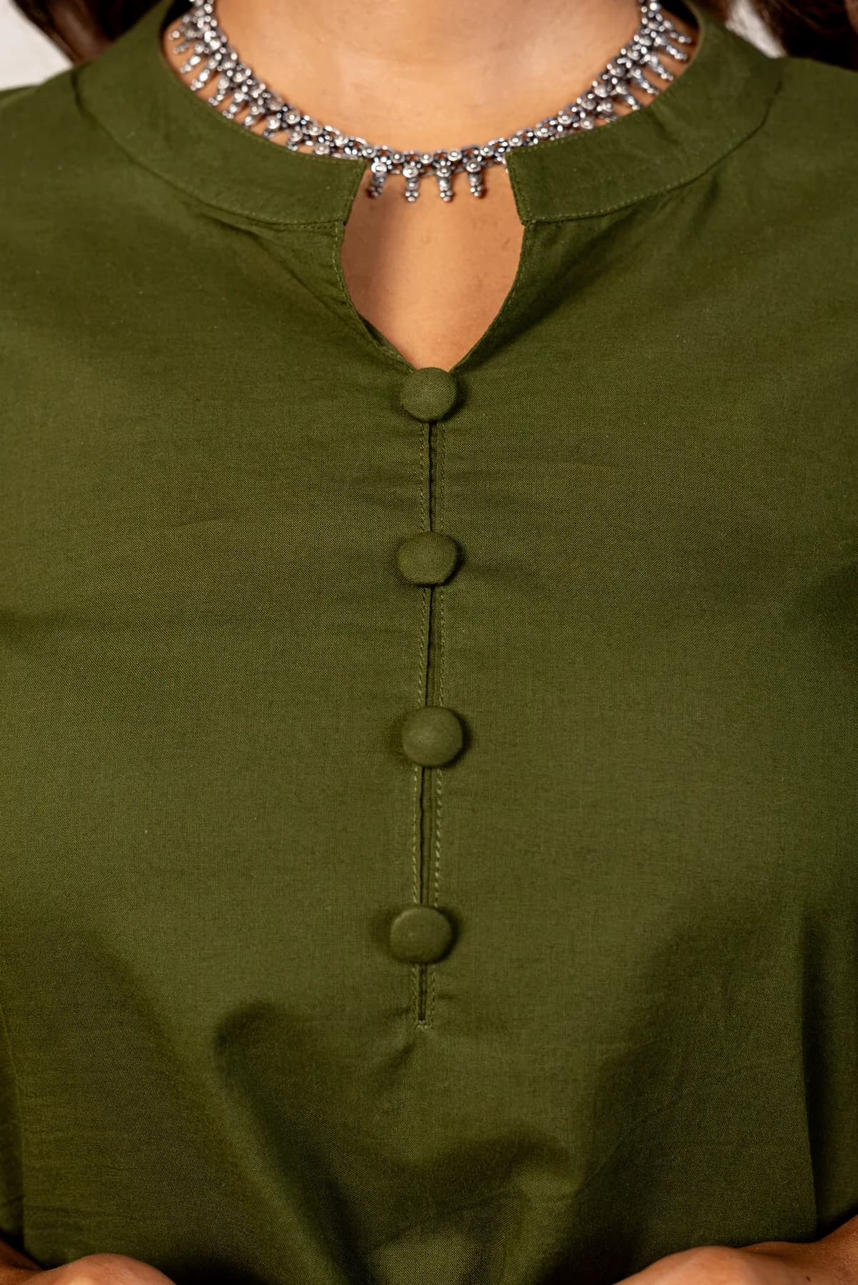 Olive Green A-Line Cotton Kurti, view 4