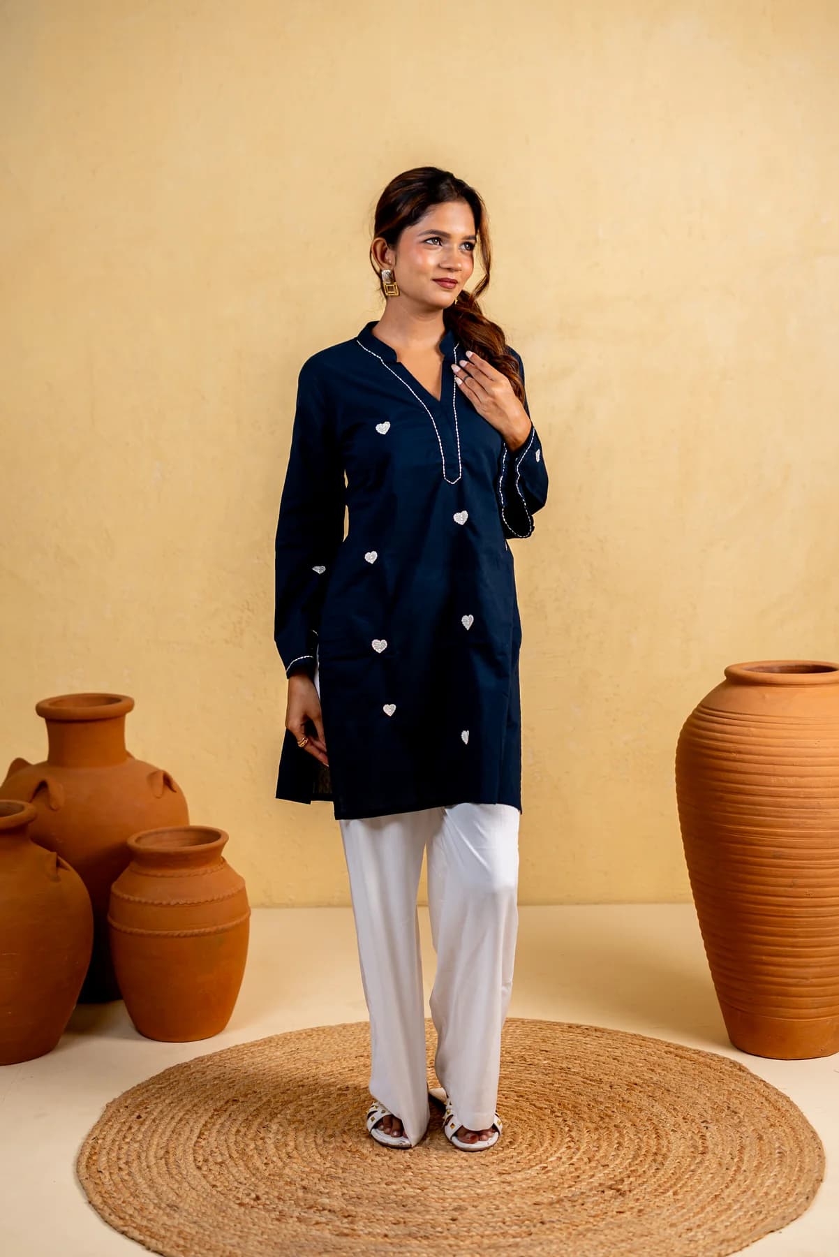 Blue Embroidered Heart Kurti