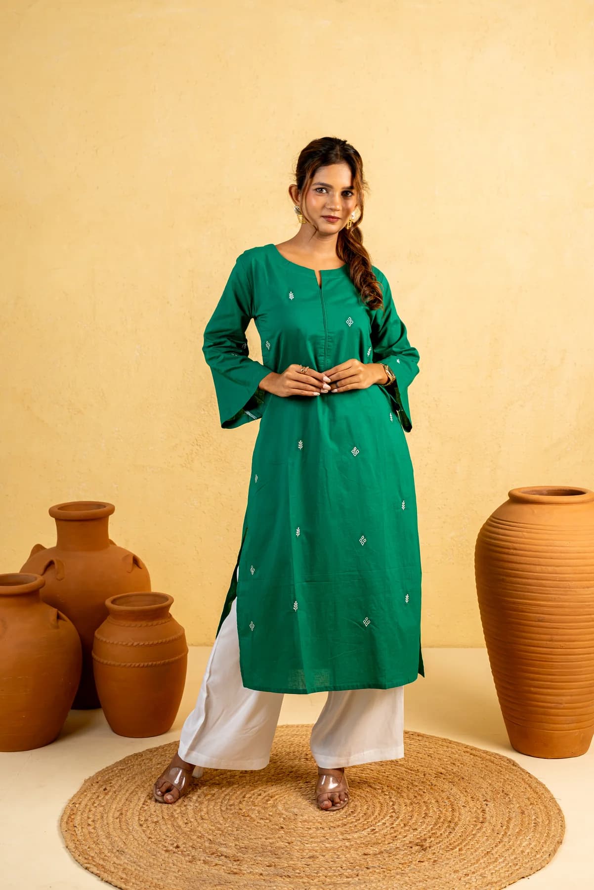Bottle Green Embroidered Kurti