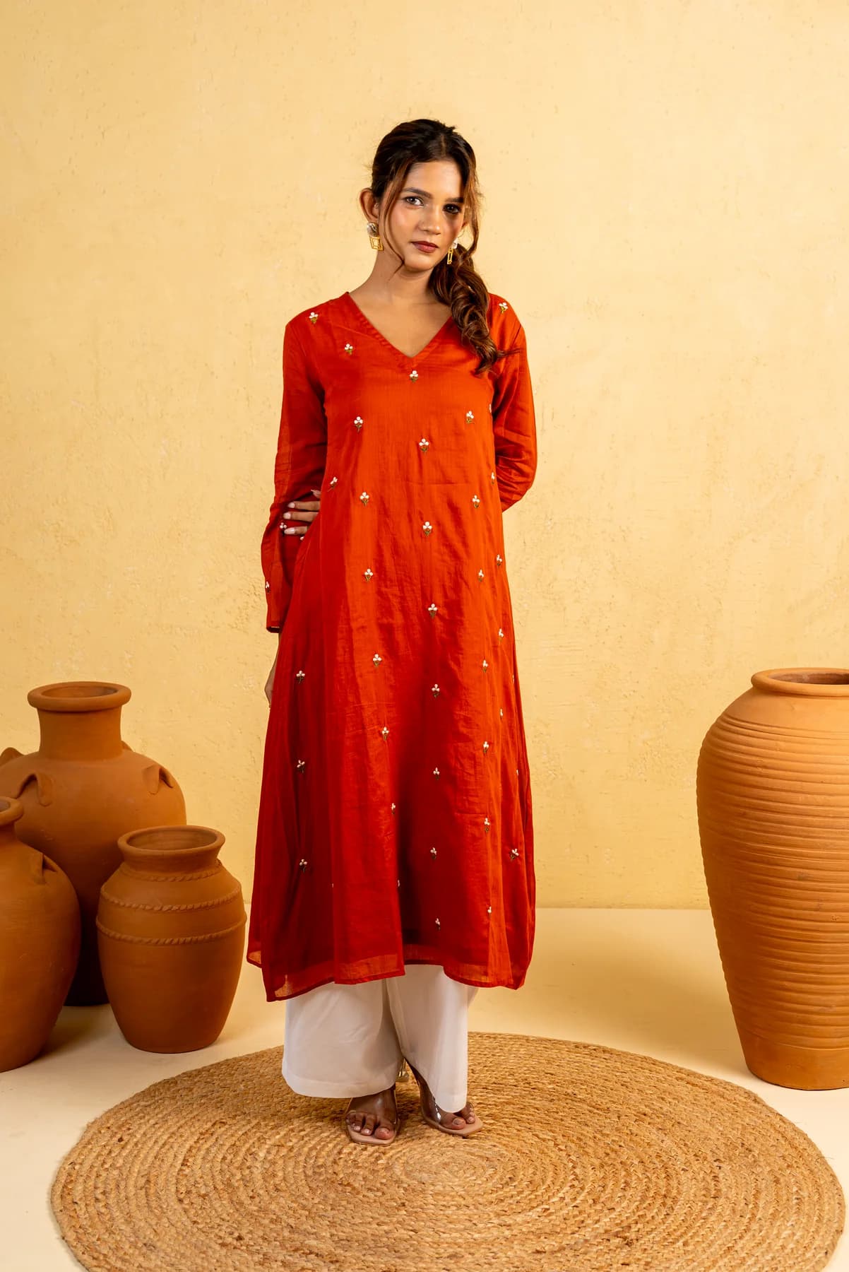 Rust Embroidered Kurti, view 2