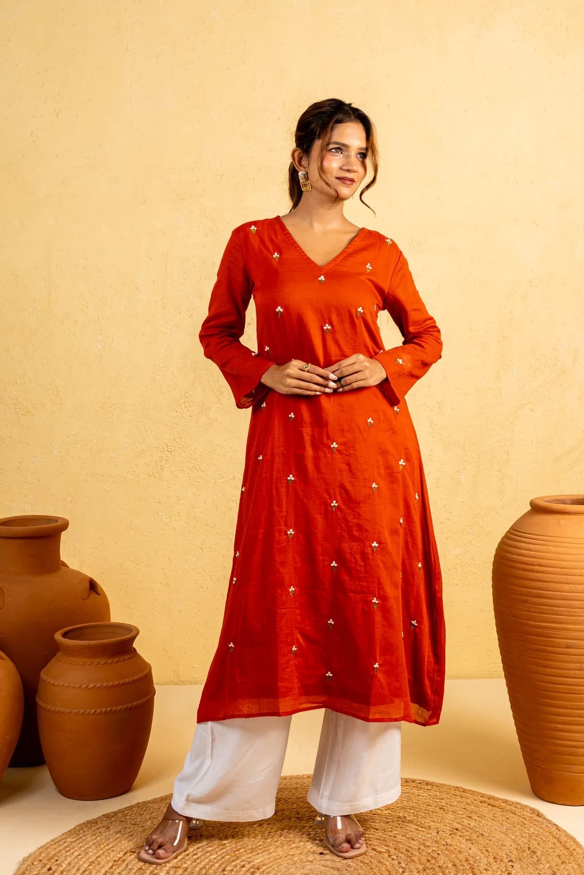 Rust Embroidered Kurti, view 3