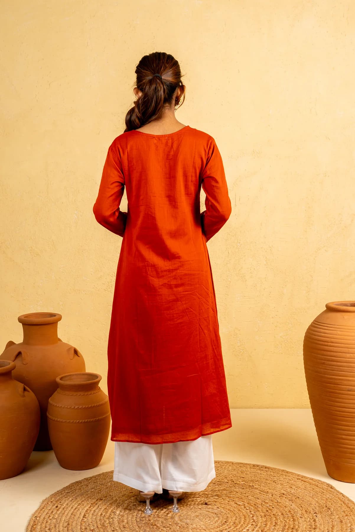 Rust Embroidered Kurti, view 4