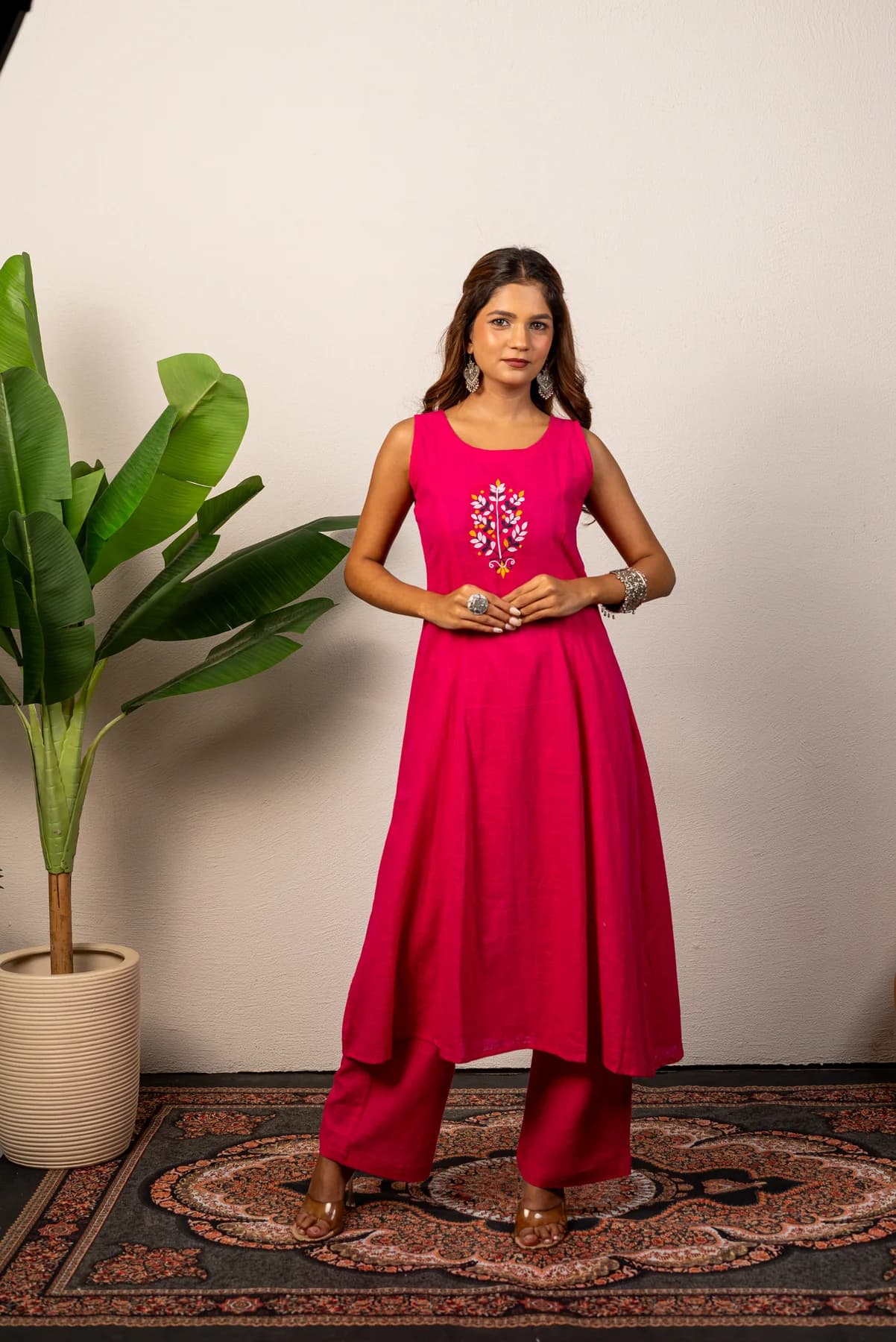 Pink Embroidered Kurti Set
