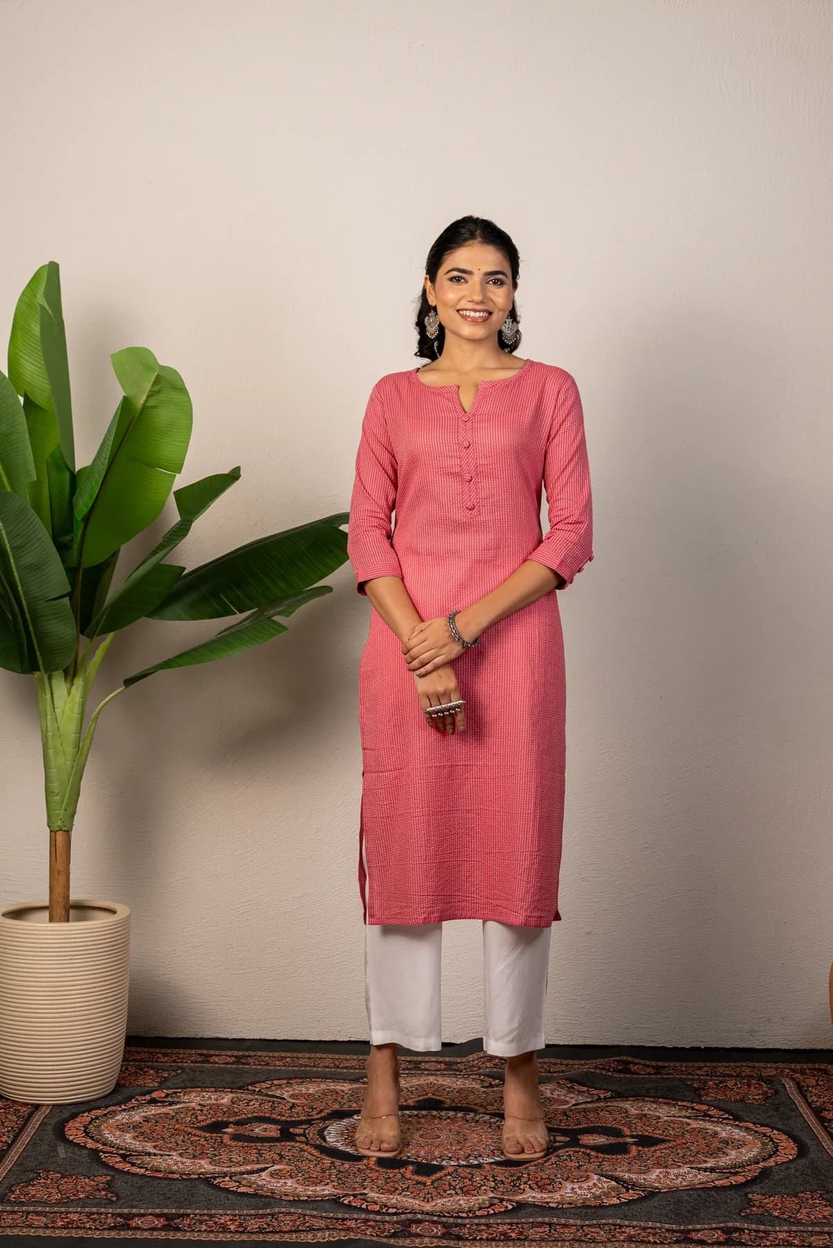 Pink Katha Cotton Kurti
