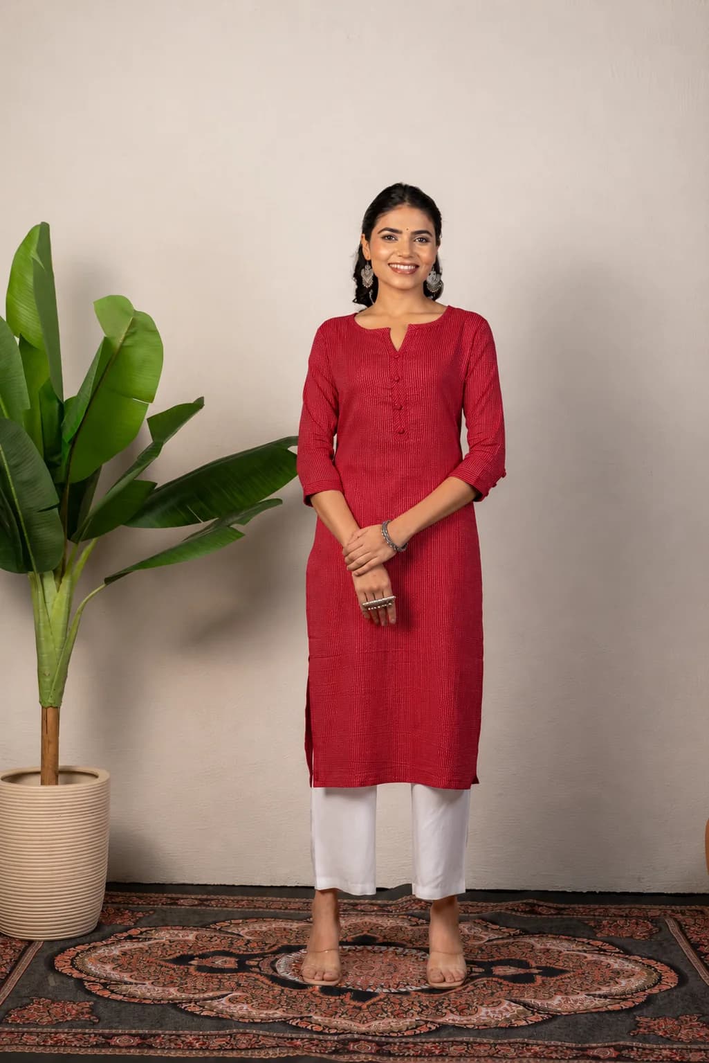 Red Katha Cotton Kurti