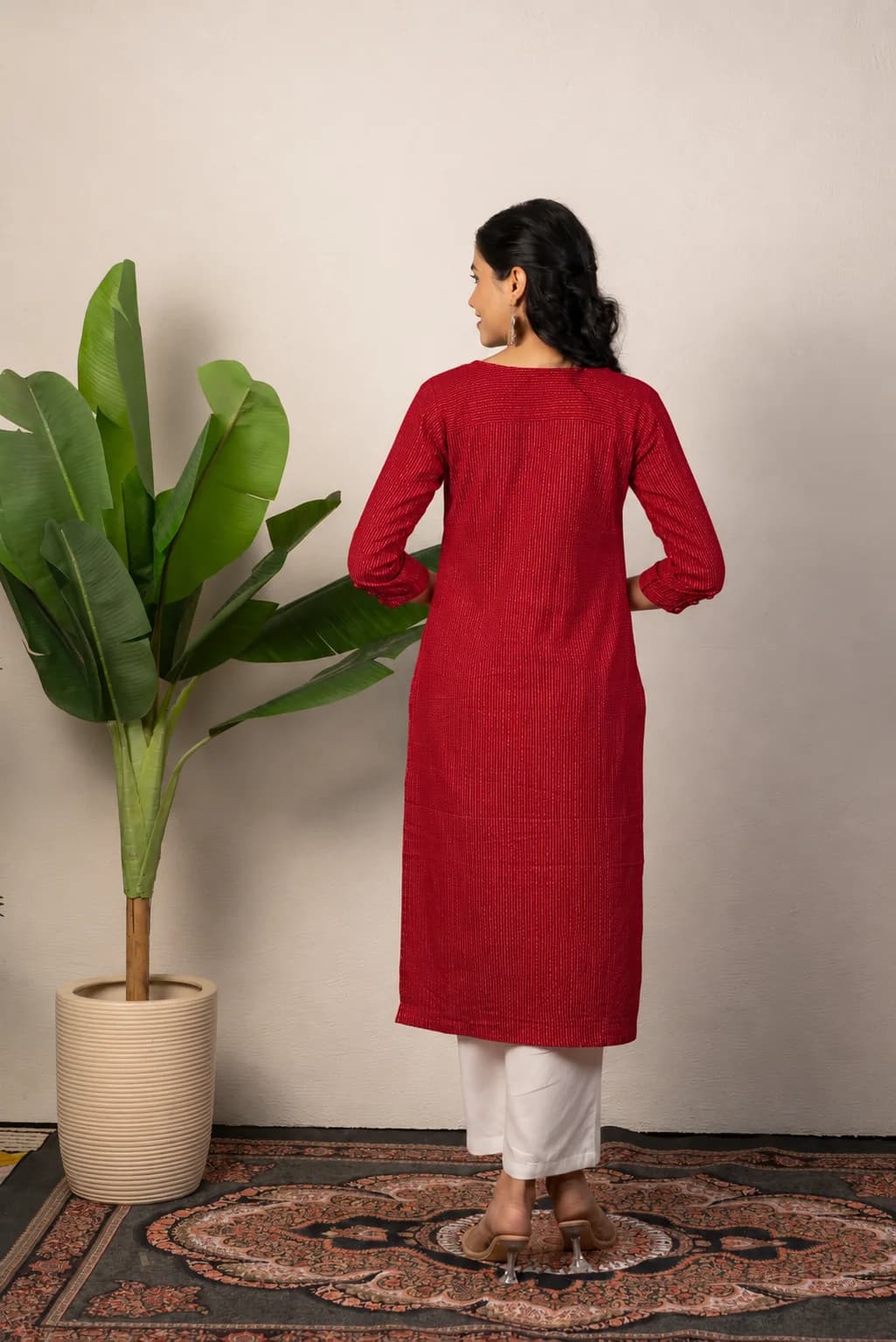 Red Katha Cotton Kurti, view 2