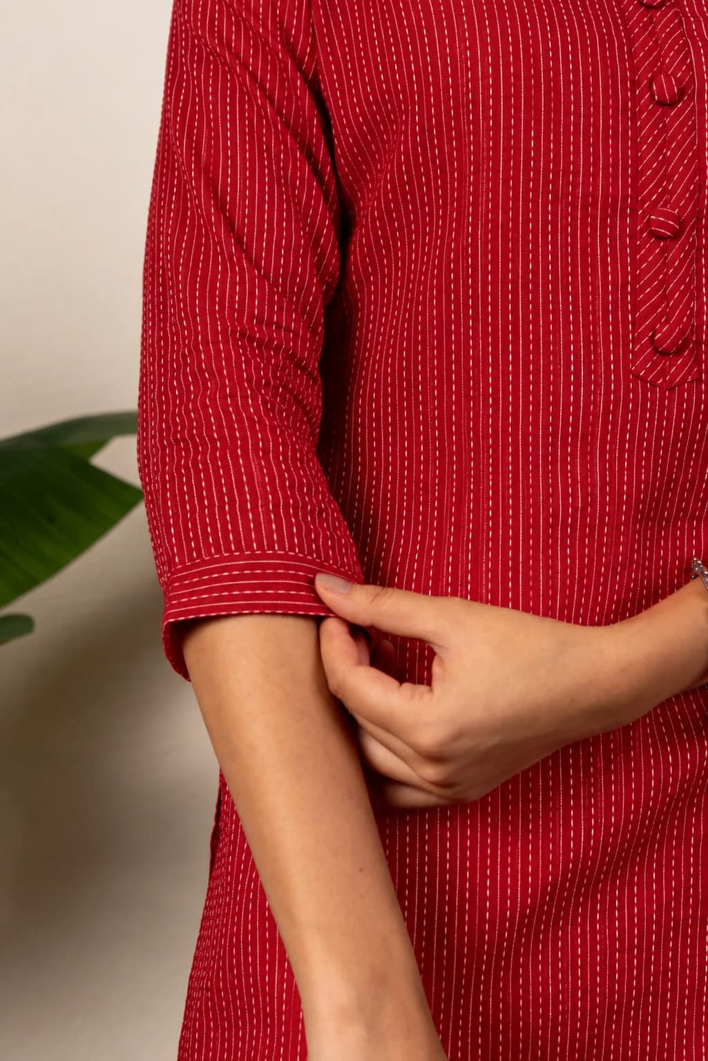 Red Katha Cotton Kurti, view 4