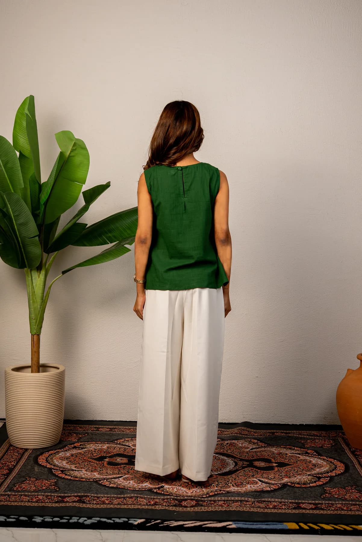 Olive Green Pompom Cotton Top, view 2