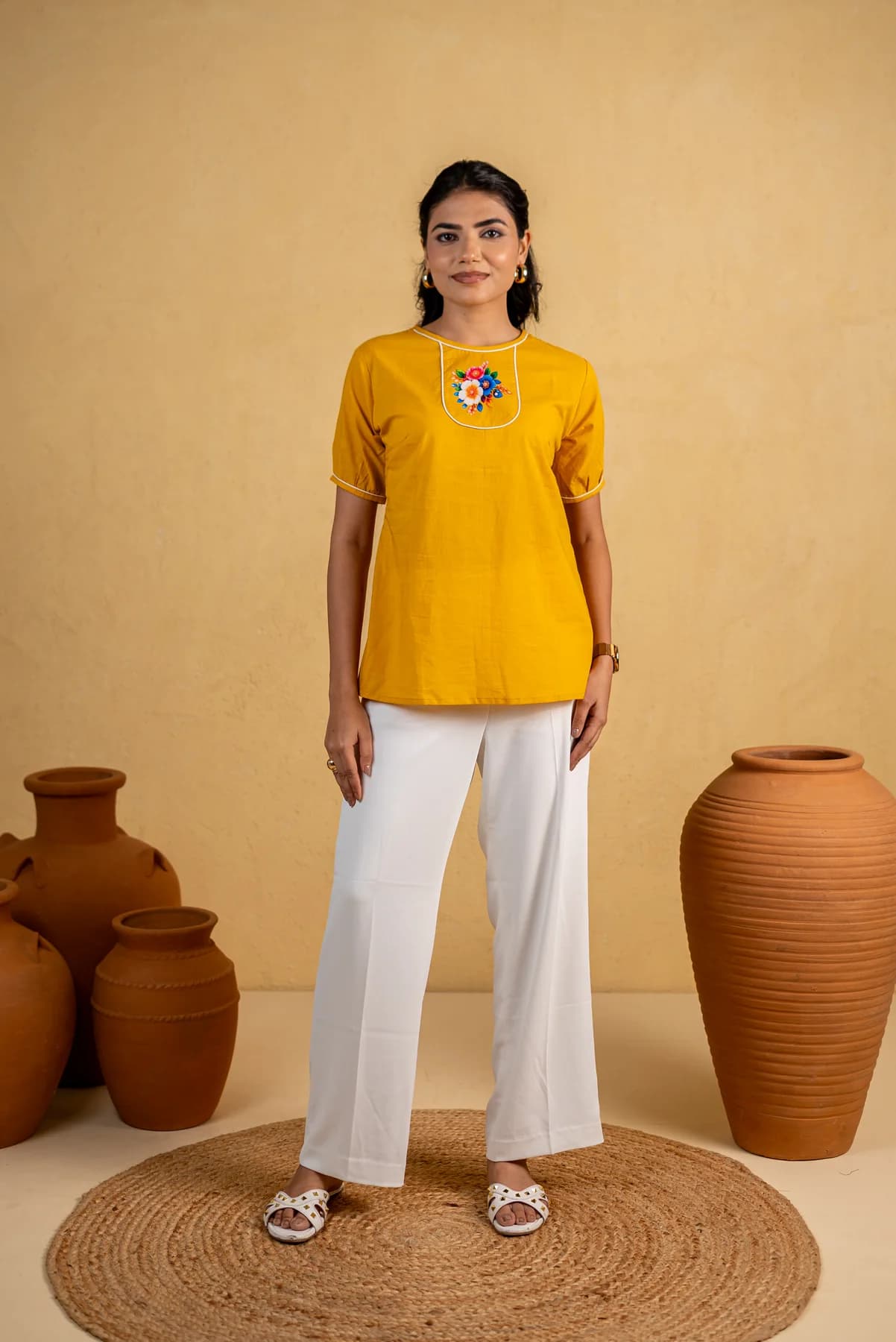 Yellow Printed Cotton Top