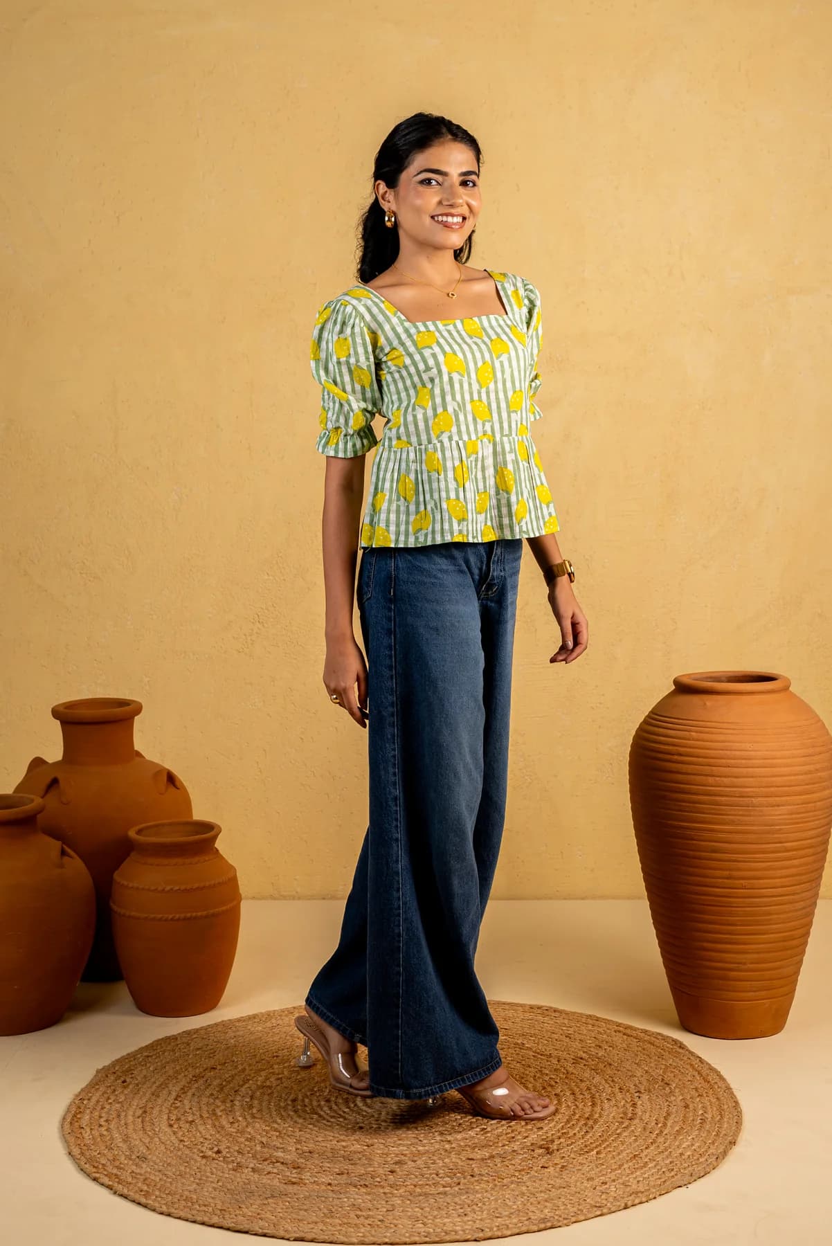 Green Printed Cotton Top, view 3