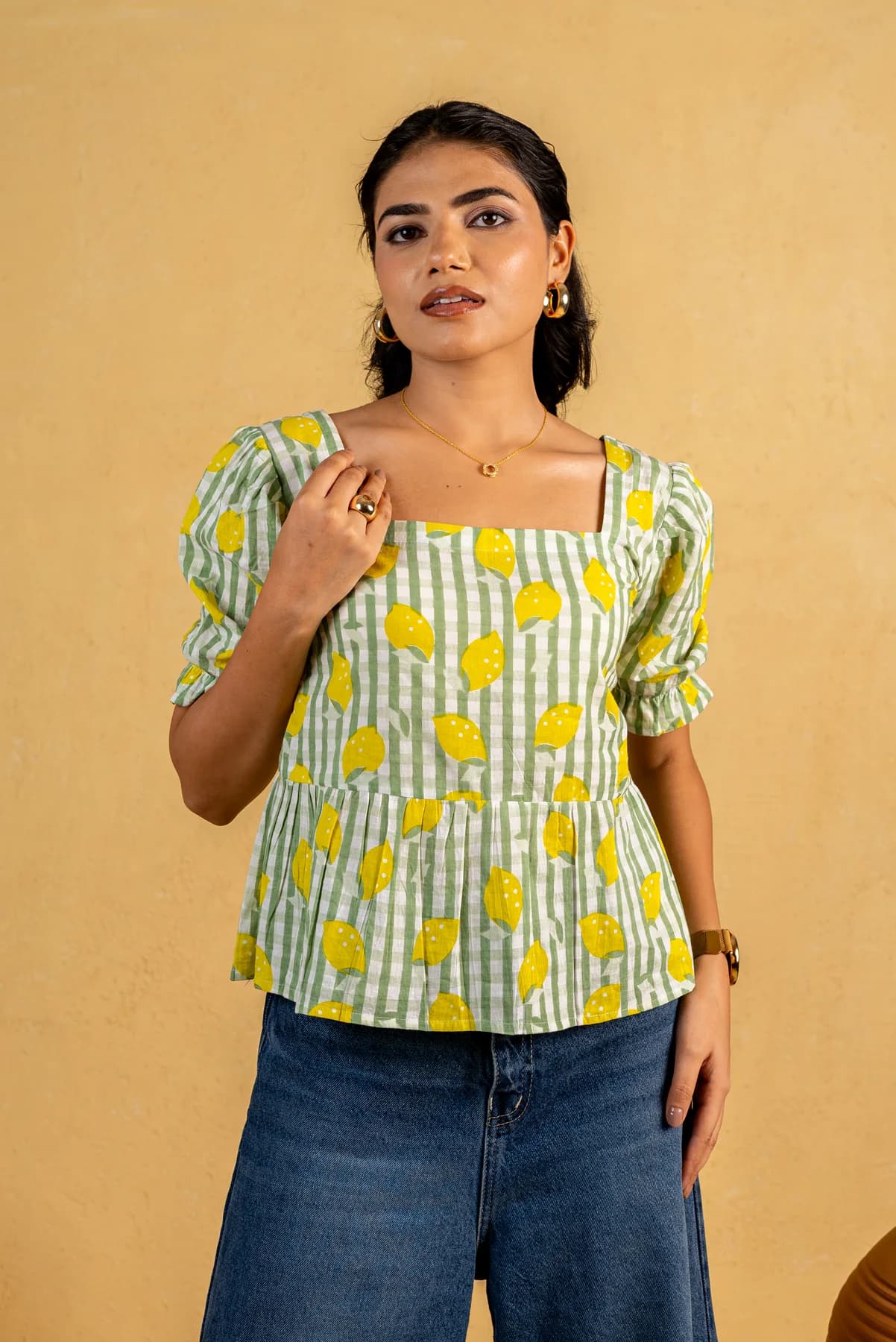Green Printed Cotton Top, view 4