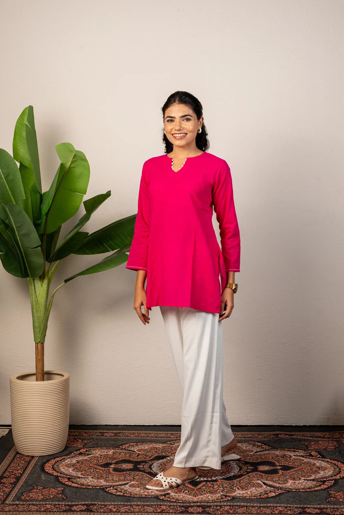 Pink Cotton Tunic Top, view 2