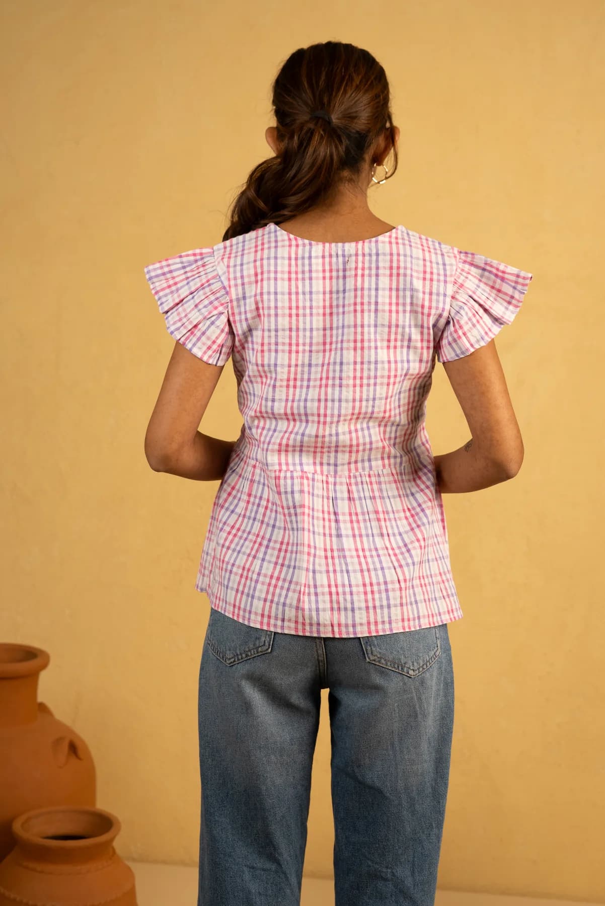 Pink Checked Cotton Top, view 3