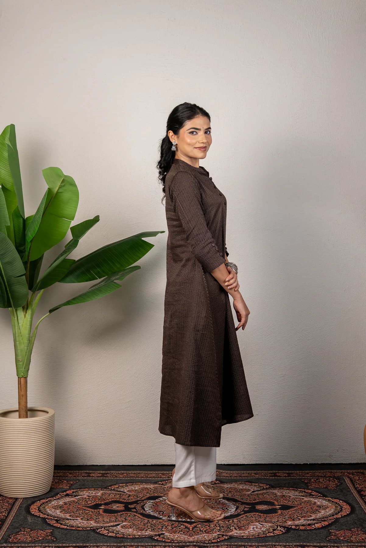 Brown Katha Cotton Kurti, view 3