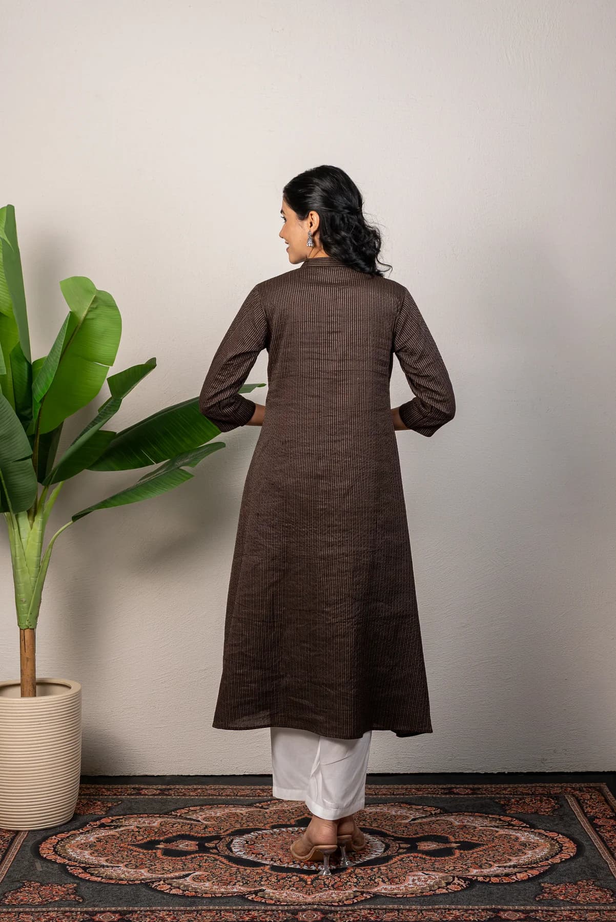 Brown Katha Cotton Kurti, view 4