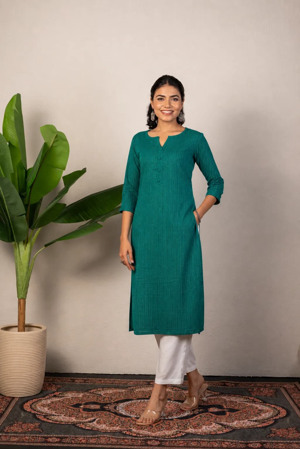 Green Katha Cotton Kurti, view 2