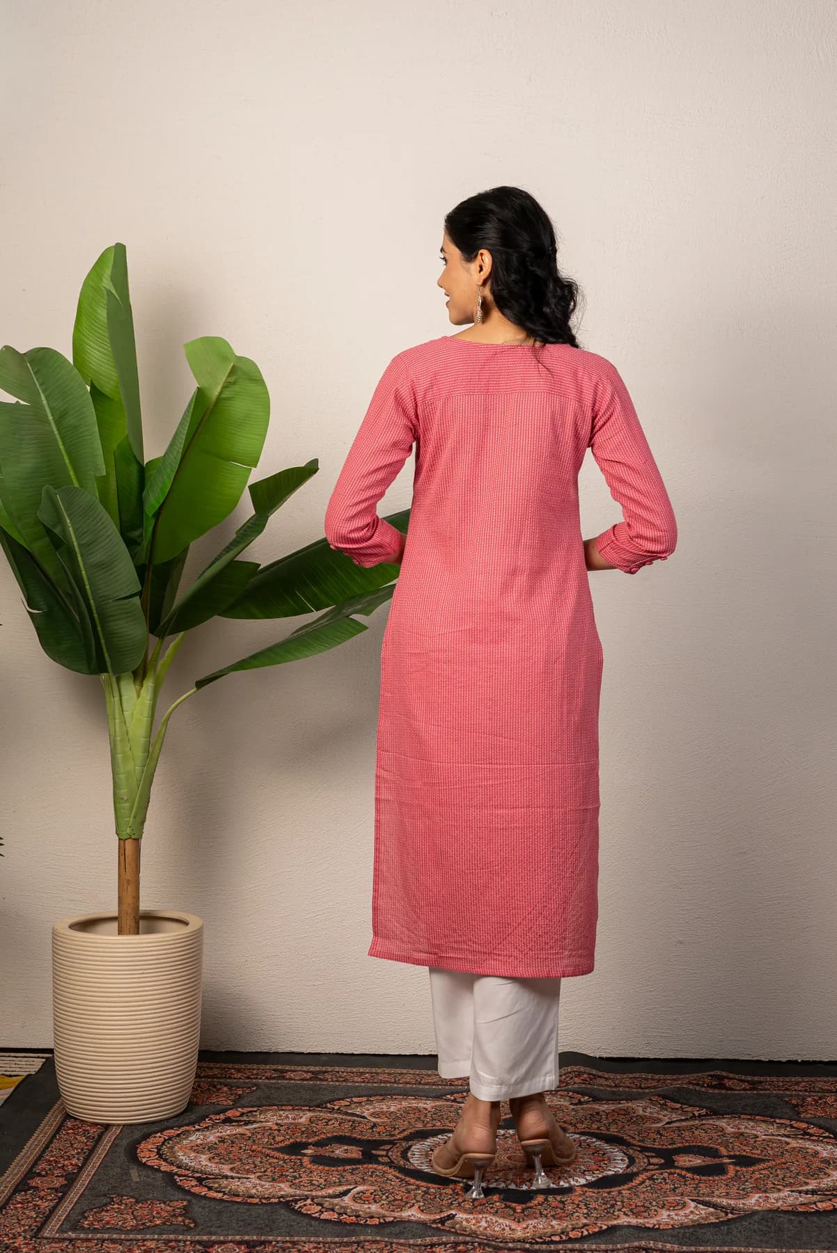 Pink Katha Cotton Kurti, view 2