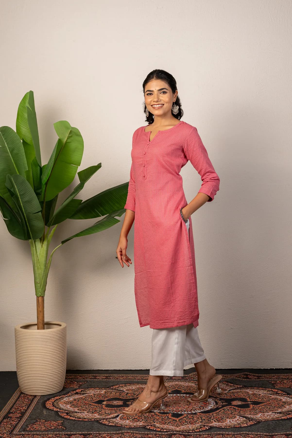 Pink Katha Cotton Kurti, view 3