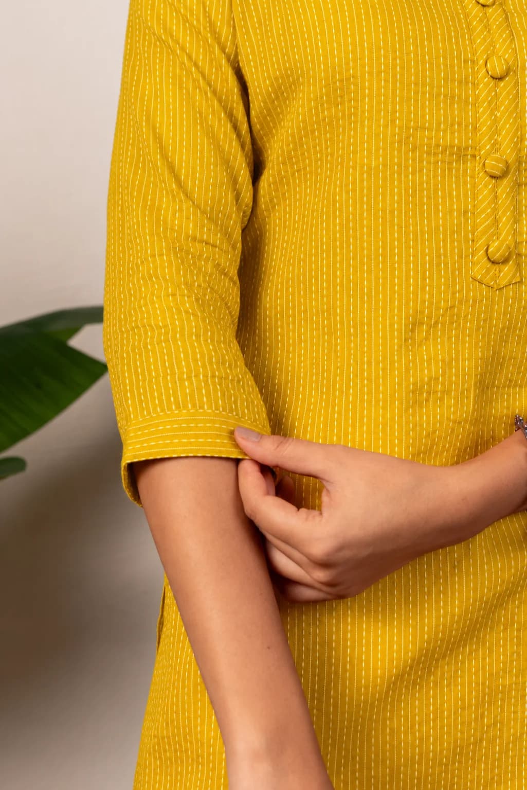 Yellow Katha Cotton Kurti, view 2