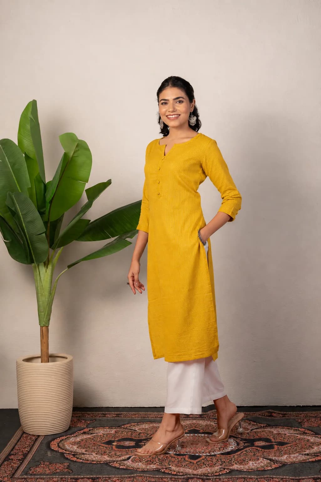 Yellow Katha Cotton Kurti, view 3