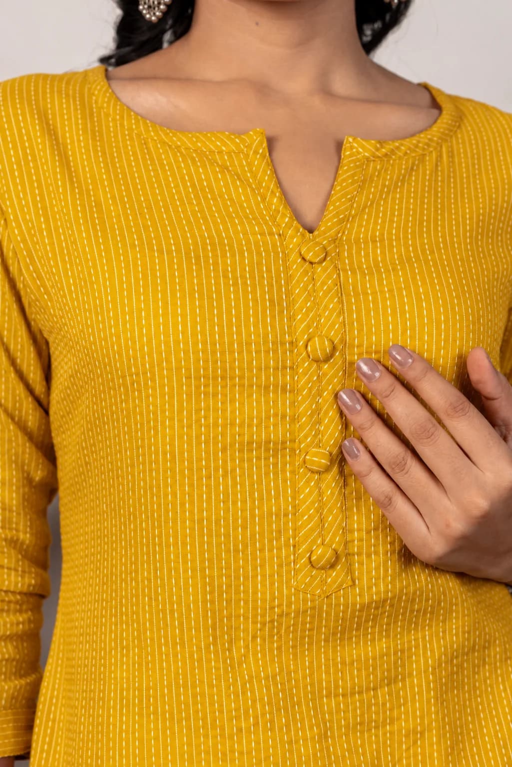 Yellow Katha Cotton Kurti, view 4