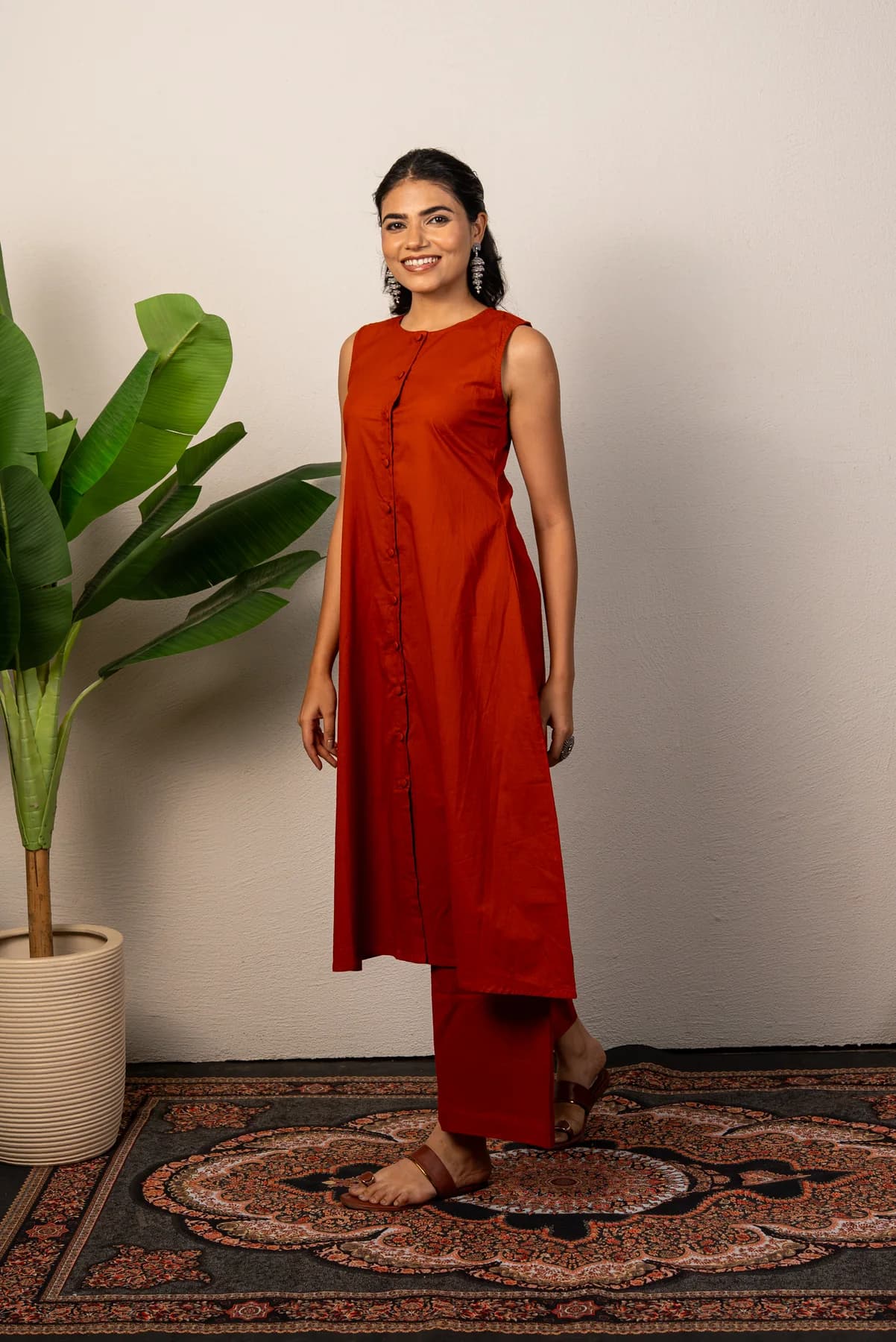 Rust Cotton Kurti Set, view 2