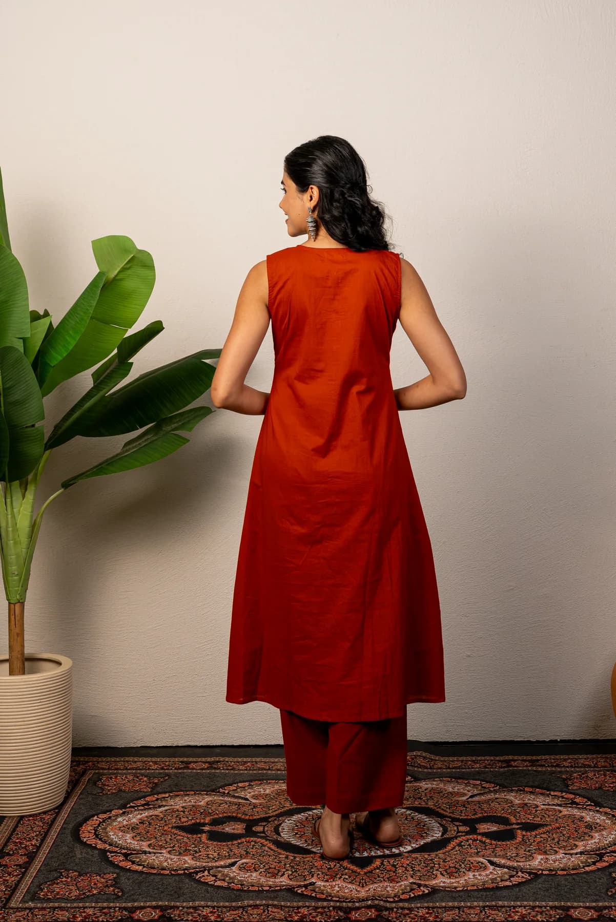 Rust Cotton Kurti Set, view 4